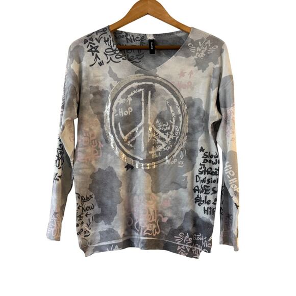 Venti6 Peace Sign Hip Hop Graphic Sweater - Picture 1 of 7